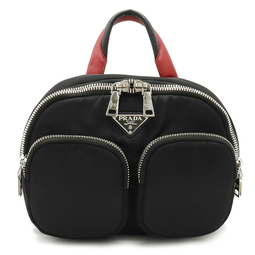 Prada Backpack Rucksack Daypack Shoulder Bag Leather NERO Black FUOCO Red